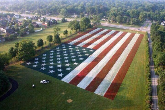 This patriot in Bowling Green, Kentucky decided to decorate his lawn for the 4th of July in true American fashion – Big and proud