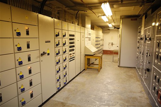 The electrical control room inside the nuclear bunker that was built during the cold war in Ballymena, Northern Ireland, Thursday, Feb. 4, 2016. Northern Ireland is selling its Cold War-era nuclear bunker, an underground installation with room for 235 beds that sellers imagine could be transformed into a tourist attraction or blast-proof storage facility. Journalists took a tour Thursday of Northern Irelands strangest real estate offering. For 575,000 pounds ($850,000), the successful buyer could acquire a 46,363-square-foot (4,300-square-meter) grass-topped building discretely situated on 3.74 acres (1.51 hectares) of rolling grassland northwest of Belfast. (AP Photo/Peter Morrison)