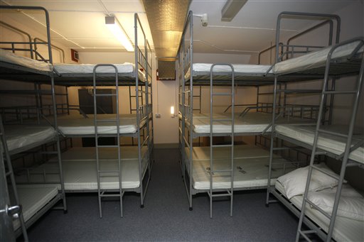 Some of the sleeping quarters inside the nuclear bunker that was built during the cold war in Ballymena, Northern Ireland, Thursday, Feb. 4, 2016. Northern Ireland is selling its Cold War-era nuclear bunker, an underground installation with room for 235 beds that sellers imagine could be transformed into a tourist attraction or blast-proof storage facility. Journalists took a tour Thursday of Northern Irelands strangest real estate offering. For 575,000 pounds ($850,000), the successful buyer could acquire a 46,363-square-foot (4,300-square-meter) grass-topped building discretely situated on 3.74 acres (1.51 hectares) of rolling grassland northwest of Belfast. (AP Photo/Peter Morrison)