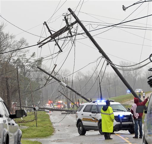 Damage from a tornado is seen, Tuesday, Feb. 23, 2016 near Convent, La. (Bill Feig/The Advocate via AP) MAGS OUT; INTERNET OUT; NO SALES; TV OUT; NO FORNS; LOUISIANA BUSINESS INC. OUT (INCLUDING GREATER BATON ROUGE BUSINESS REPORT, 225, 10/12, INREGISTER, LBI CUSTOM); MANDATORY CREDIT
