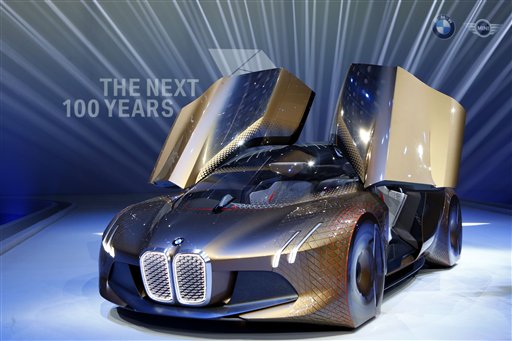 German car manufacturer BMW presents the 'Vision Next 100' concept car during the 100th anniversary celebrations in Munich, Germany, Monday, March 7, 2016. (AP Photo/Matthias Schrader)