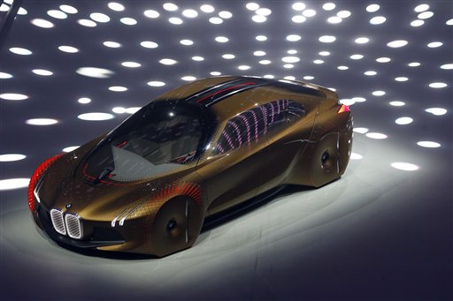 German car manufacturer BMW presents the 'Vision Next 100' concept car during the 100th anniversary celebrations in Munich, Germany, Monday, March 7, 2016. (AP Photo/Matthias Schrader)
