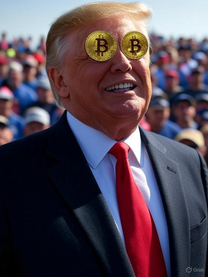 A person wearing a suit and tie with bitcoin on his eyes AI-generated content may be incorrect.